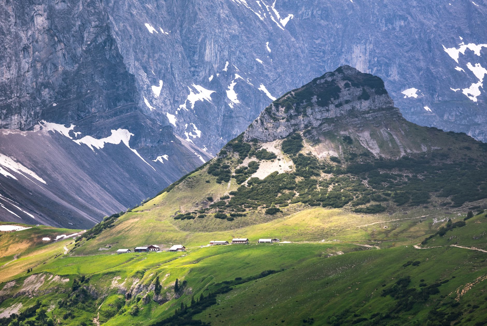 Dolomite mountain crest above misty clouds
